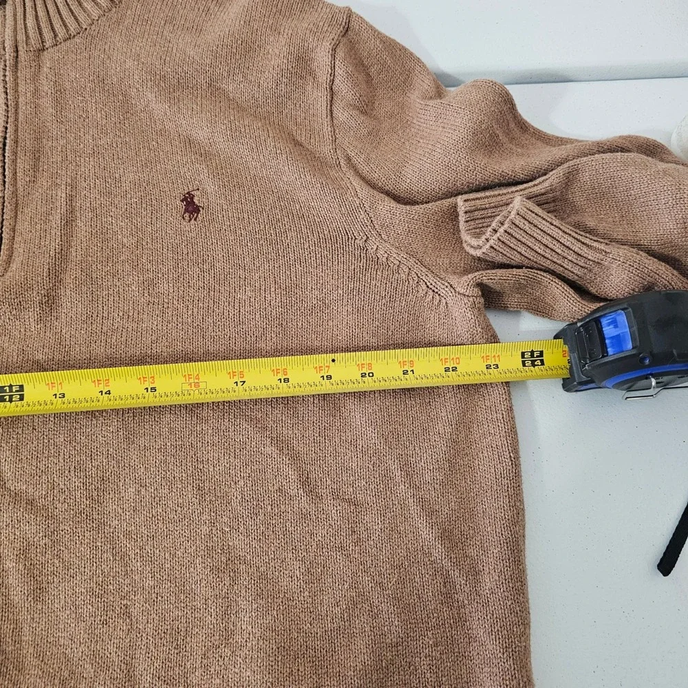 Polo Ralph Lauren Quarter Zip Sweater XL Brown Old Money Preppy Classic Cotton